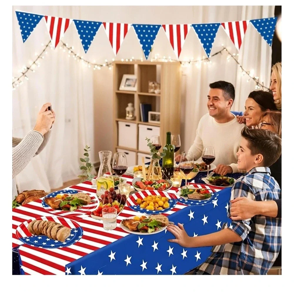 Patriotic 4th Of July Red White Blue Paper Plates Napkins Tablecloth Serve 25